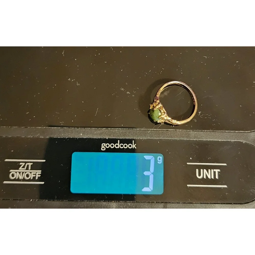 Vintage 10K Gold Filled Green  Cabochon Scalloped Floral Ring Size 5.25 3g - Picture 6 of 9